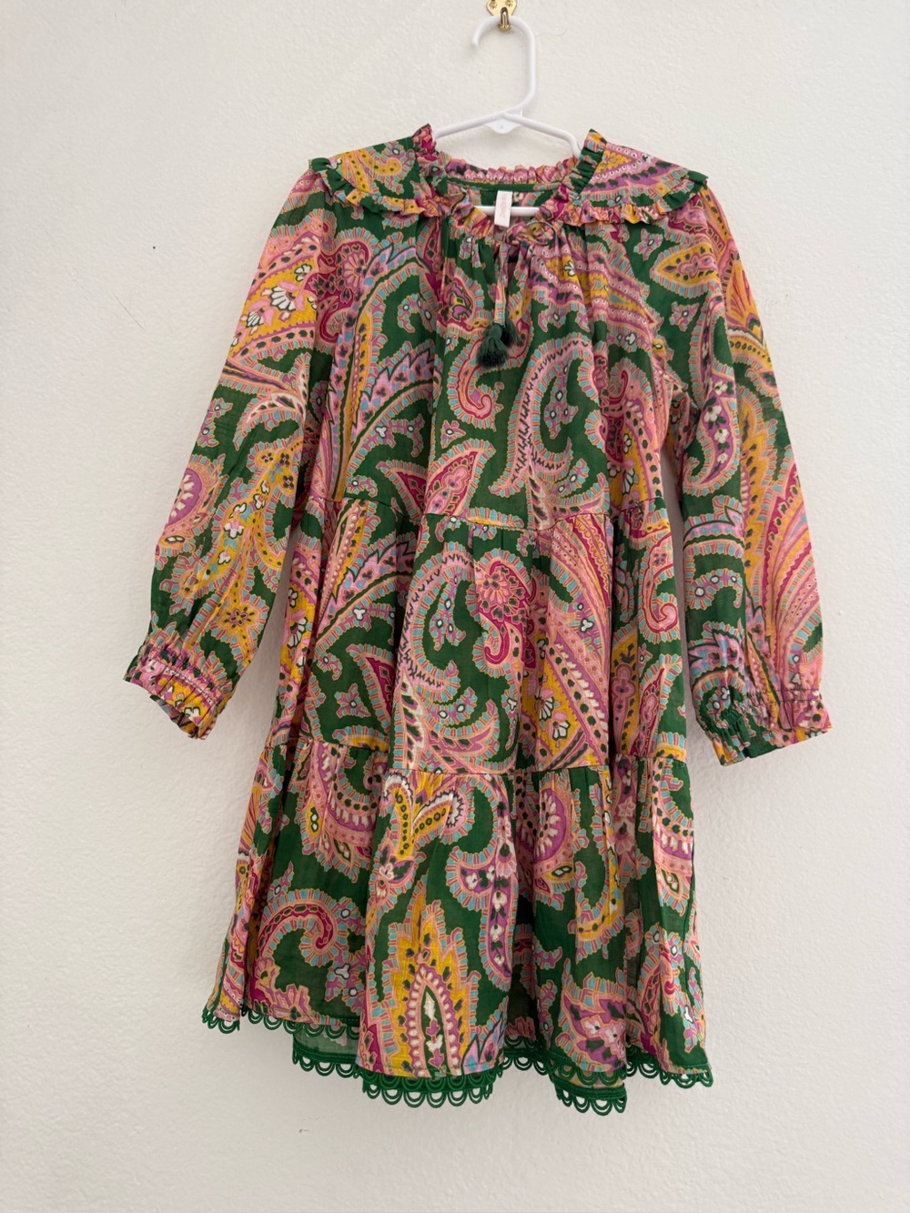Zimmerman Girls Green Pink Paisley Long-Sleeve Tiered Dress